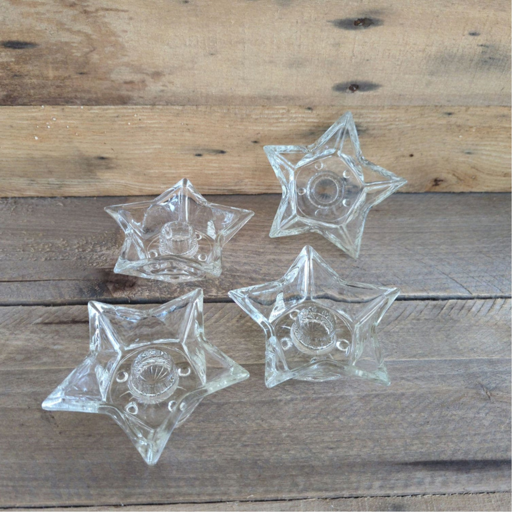 Vintage 1960s Set of Four Star Clear Five Point Candleholder by Hazel-Atlas